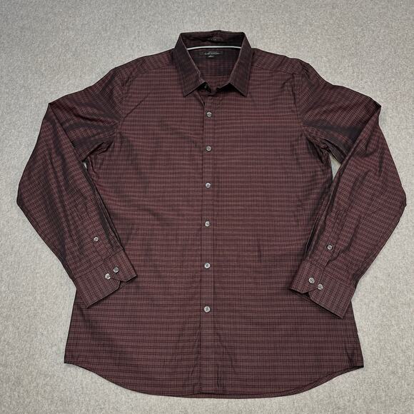 Marc Anthony Dress Shirt Mens L Slim Fit Button Up Maroon Checkered Long Sleeves - Picture 1 of 7